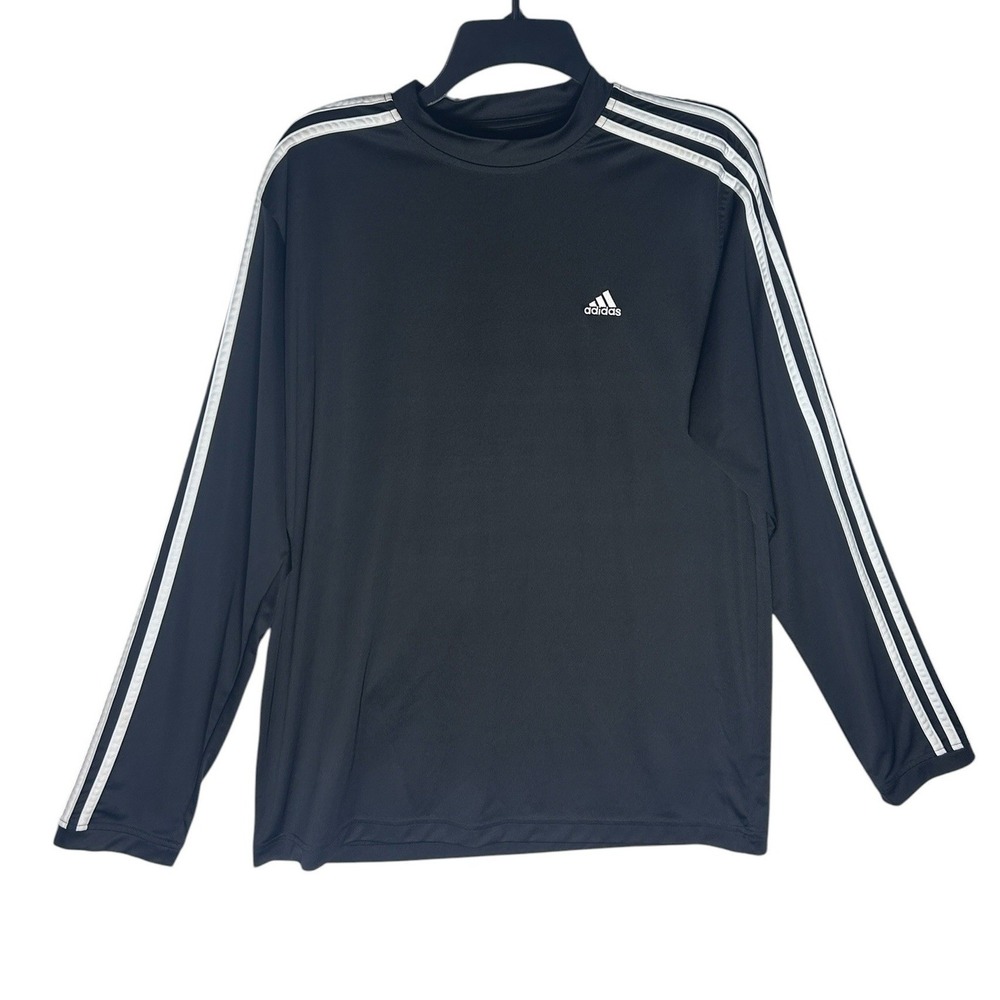 Adidas Sweatshirt Mens Large Black Long Sleeve Pullover 3-Stripe AD4001 Y2K